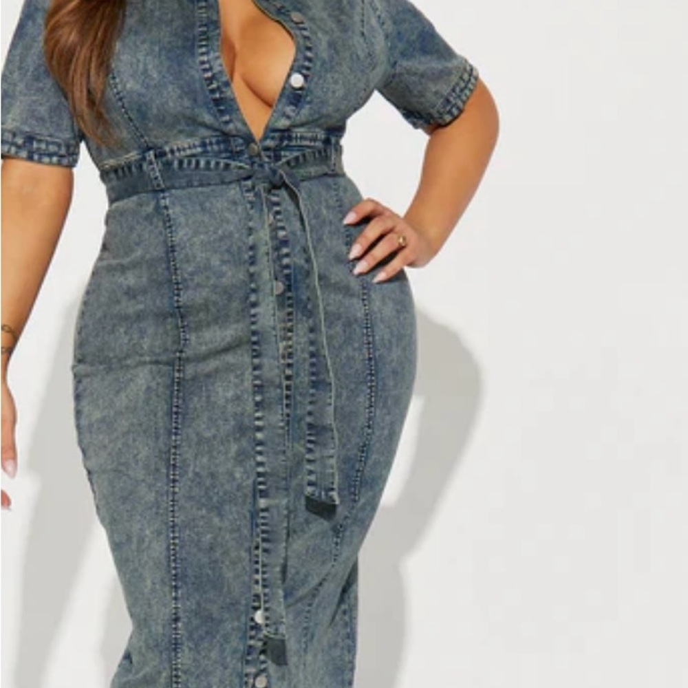 Fashion Nova Blue Denim Maxi Dress